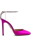 Aquazzura Ice 105 Satin Pumps With Crystal-embellished Strap In Fuxia