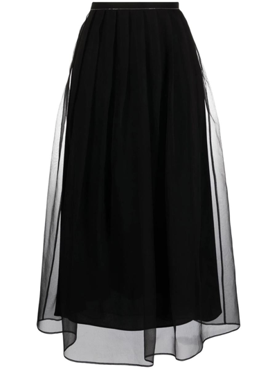 Brunello Cucinelli Layered Chiffon Midi Skirt In Black