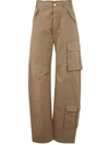 Darkpark Frayed Hem Cotton Rosalind Cargo Pants With Logo-buttons In Brown
