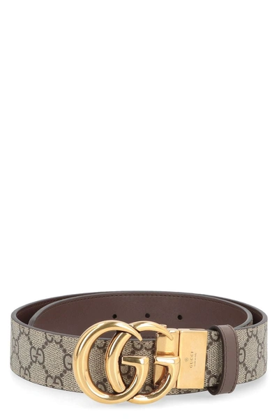 Gucci Leather And Gg Supreme Fabric Reversible Belt In Beige