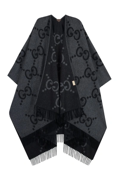 Gucci Gg Wool Poncho In Black