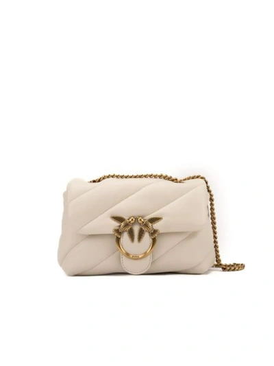 Pinko Quilted Sheepskin Shoulder Bag In White