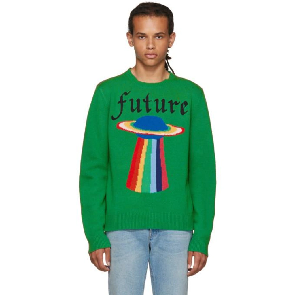 Gucci Future Ufo Wool Crewneck Sweater, Green | ModeSens