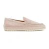 TOD'S PINK SLIP-ON LOAFERS WITH RAFIA DETAIL IN SUEDE WOMAN