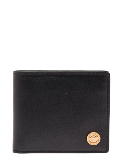 Versace Medusa Biggie Leather Wallet In Nero-oro