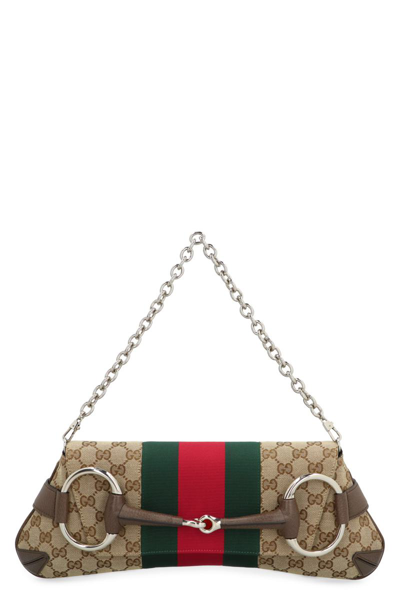 Gucci Horsebit Chain Shoulder Bag In Beige