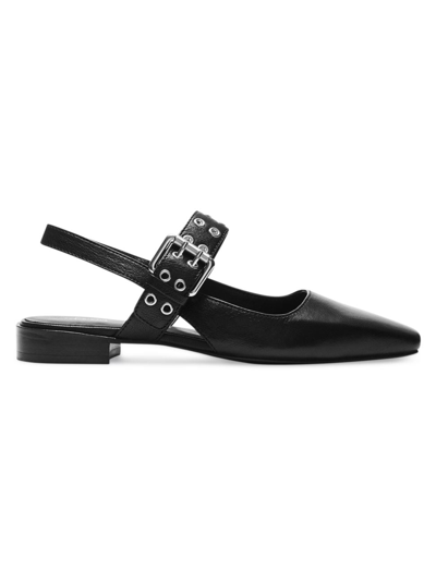 Rag & Bone Astra Leather Buckle Slingback Ballerina Flats In Black