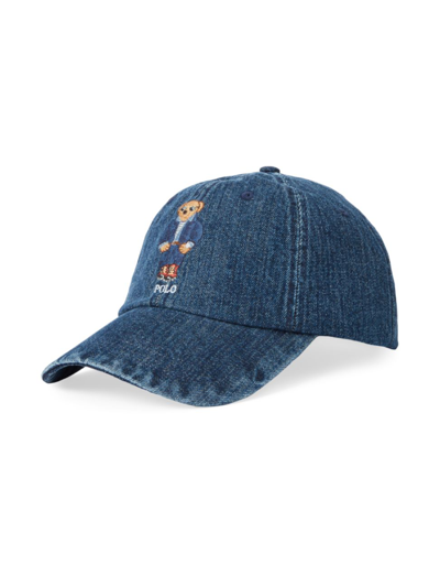 Polo Ralph Lauren Denim Polo Bear Embroidered Ball Cap In Dark Wash Denim