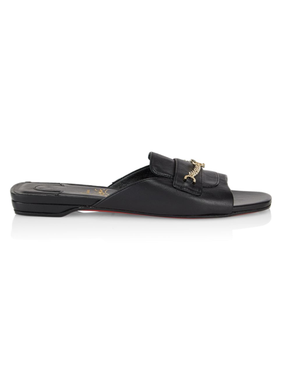 Christian Louboutin Miss Mj Red Sole Leather Flat Mules In Black