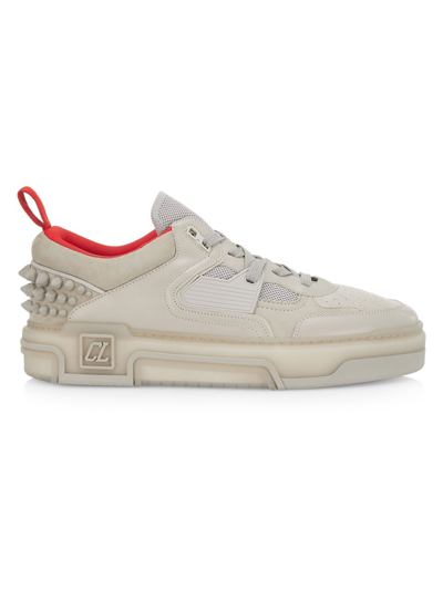 Christian Louboutin Men's Astroloubi Mesh-paneled Leather & Suede Sneakers In Nude & Neutrals