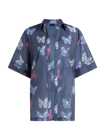 Valimare Sydney Sheer Butterfly Shirtdress In Navy Print