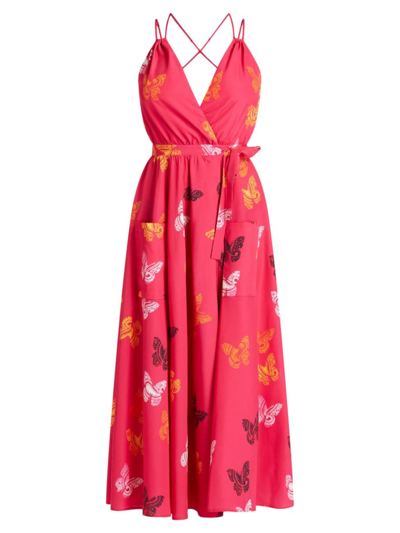 Valimare Amelia Butterfly Wrap Maxi Dress In Fuscia Print