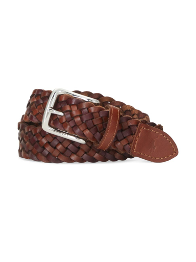 Ralph Lauren Men's Westend Braided Leather Belt In Saddle Dark Brown