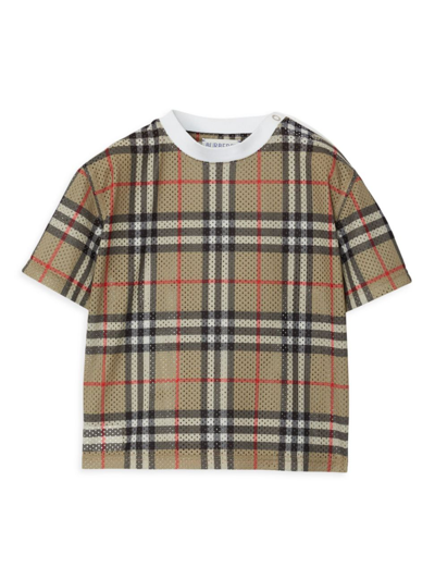 Burberry Beige T-shirt For Baby Boy With Iconic Vintage Check In Archive Beige Check