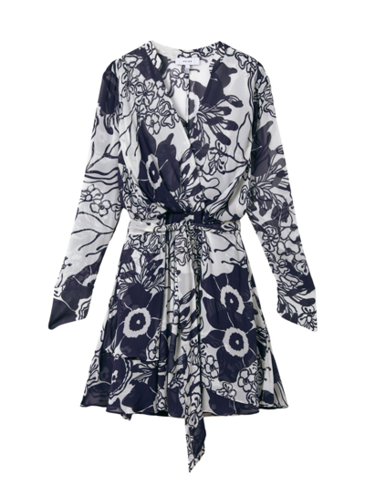 Reiss Sienna Printed Wrap Dress In Navy/cream