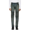 BALMAIN BALMAIN BLUE DISTRESSED BIKER JEANS,POHT500C710