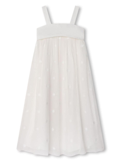 CHLOÉ WHITE EMPIRE LINE DRESS WITH TONAL PRINT IN COTTON GIRL