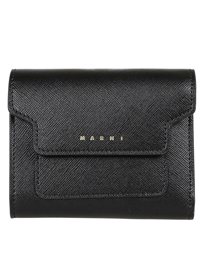 Marni Logo Squared Flap Wallet In N Black