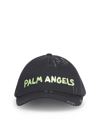 Palm Angels Logo Cap In Black Green Fluo