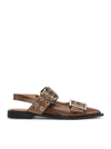 Ganni Buckle Ballerina Leather Slingback Flats In Fossil
