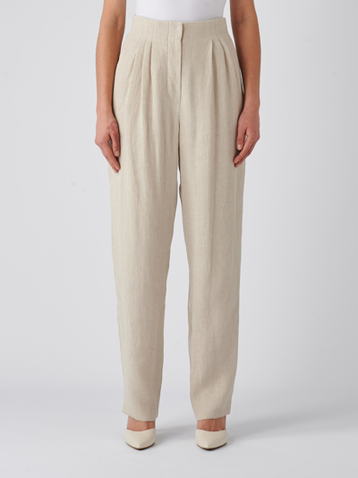 Emporio Armani Linen Trousers In Beige