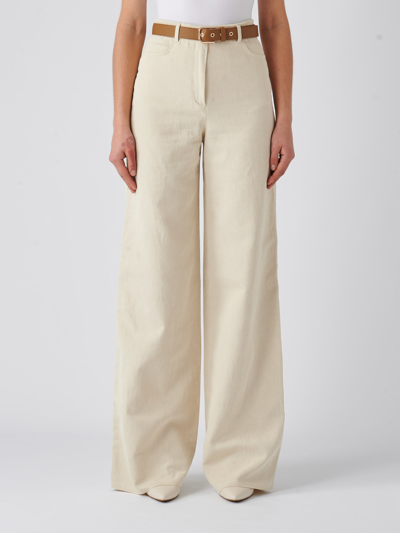 Max Mara Cobalto Belted High-rise Wide-leg Pants In Beige