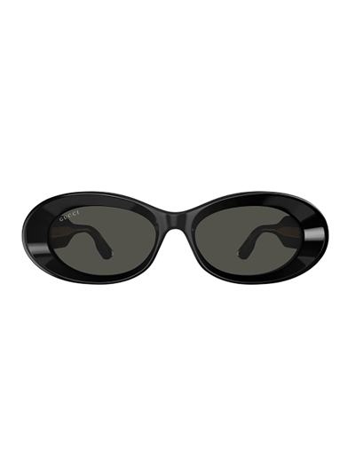 Gucci Eyewear Oval Frame Sunglasses In Black Black Grey