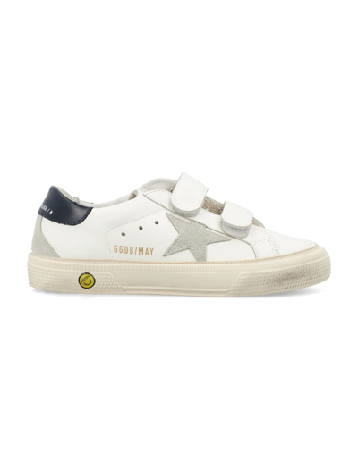 Golden Goose Kids May School Touch Strap Sneakers In White/blue/ice