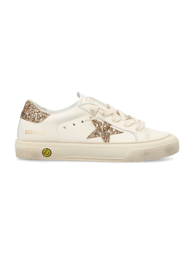 Golden Goose Kids' May Nappa Upper Glitter Star And Heel In White/gold
