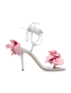 Magda Butrym Wrap Around Double Flower Sandals In Silver