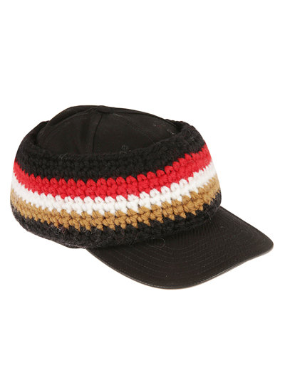 Burberry Stripe Knit Headband Baseball Cap In Black
