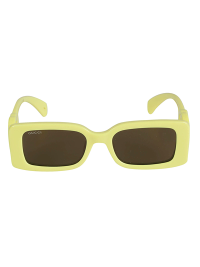 Gucci Rectangle Thick Sunglasses In Yellow