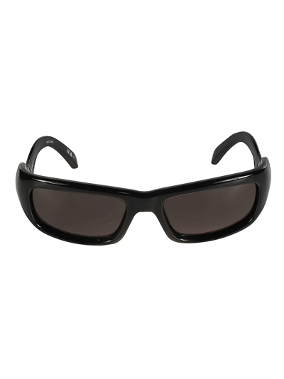 Balenciaga Wavy Temple Logo Sided Sunglasses In Black/grey