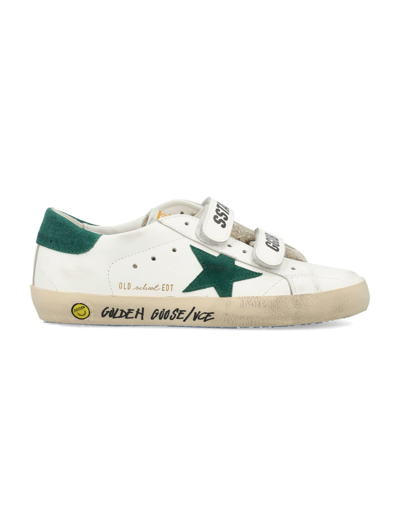 Golden Goose Kids' Velcro-strap Old School Trainers In White/green