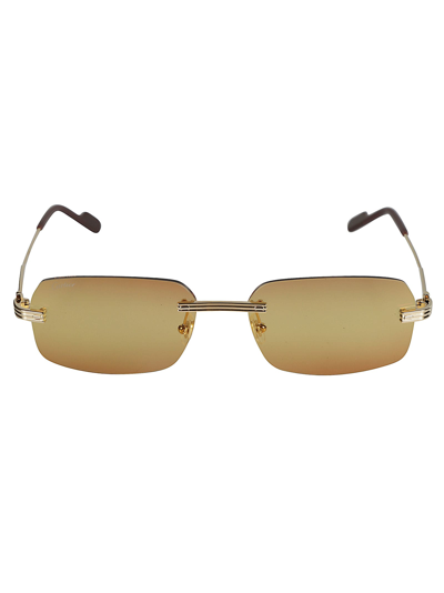 Cartier Straight Bridge Rimless Sunglasses In Gold/orange