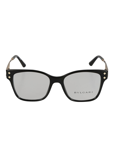 Bulgari Perforated Temple Clear Lens Glasses In 501