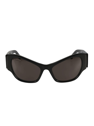 Balenciaga Flat Temple Logo Sided Cat-eye Sunglasses In Black/grey