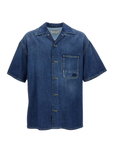 Alexander Mcqueen Organic Denim Short Sleeve Shirt In Blue