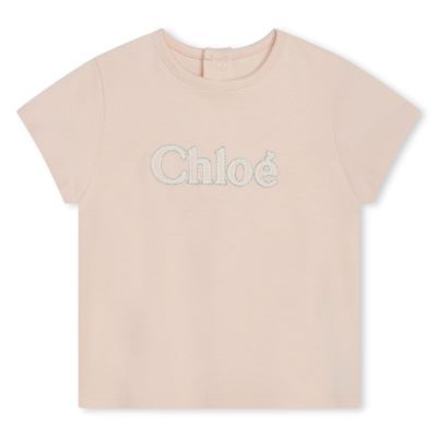 Chloé Babies' T-shirt With Embroidery In Pink