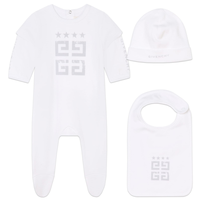 Givenchy 4g Cotton Babygrow Set (set Of Three) In White