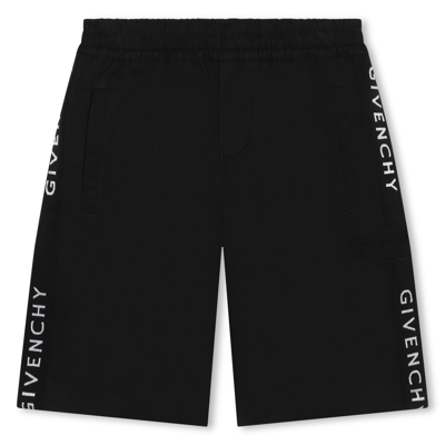 Givenchy Kids' Logo饰带百慕大短裤 In Black