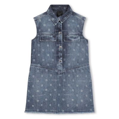 Givenchy Kids' Denim Dress With 4g Motif In Blue