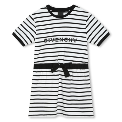 Givenchy Kids' Abito A Righe Con Ricamo In White