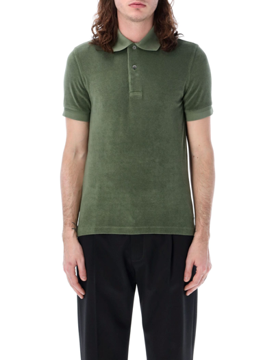 Tom Ford Towelling Polo In Green