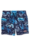 Vineyard Vines Kids' Chappy Crab Print Swim Trunks In Sea Life Navy