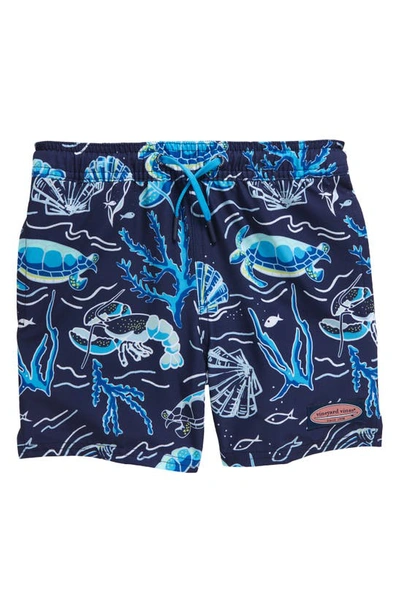 Vineyard Vines Kids' Chappy Crab Print Swim Trunks In Sea Life Navy