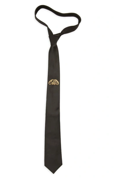 Alexander Mcqueen Seal Embroidered Silk Tie In Black