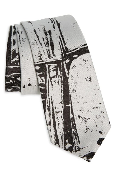 Alexander Mcqueen Fold Pattern Silk Tie In Black/ Ivory