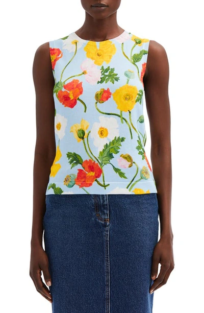 Oscar De La Renta Sweater Tank Top In Light Blue Multi