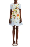 Oscar De La Renta Painted Poppies-jacquard Minidress In Light Blue Multi